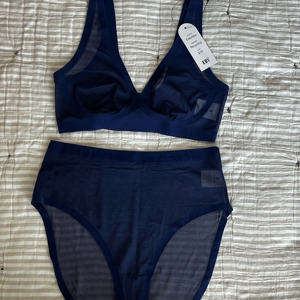EBY Women's Navy Blue Sheer Bra Set